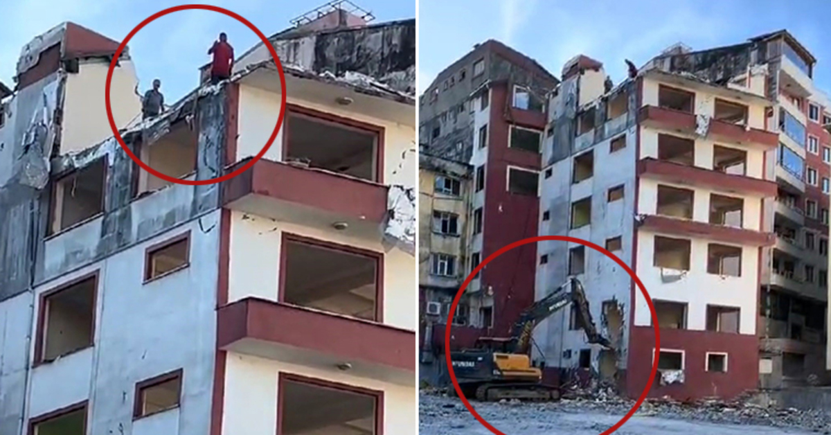 Rize’de pes dedirten anlar: Binada işçiler varken yıkıma devam ettiler